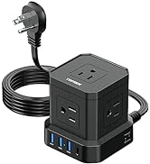 Power Strip with USB, USB C (3.0A) Power Strip, 5 FT Ultral Thin Flat Plug Power Strip with 5 Out...