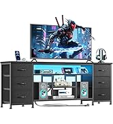 Furologee LED TV Stand for 65, 70 Inch TV, 63 Inch Entertainment Center with Power Outlets, 6 Fab...