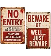 2 Pack Halloween Decorations Outdoor - Metal Tin Sign for Yard Garage Wall | Rustic Vintage "No E...