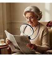 Hands Free Neck Wear Magnifying Glass with 30 LED Lights, Full Book Page 5X/10X Rechargeable Read...