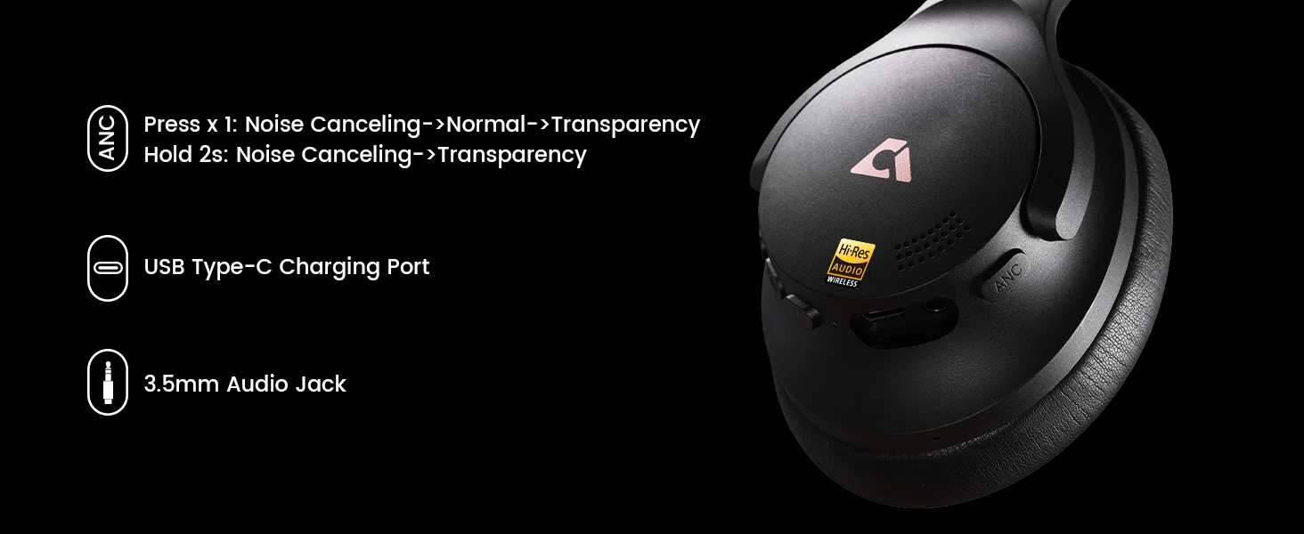 1Mii Y8+ Hybrid Noise Cancelling Headphones Bluetooth 6.0, Wireless LDAC Hi-Res Audio