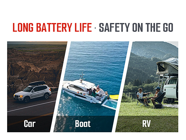 Long Battery Life · Safety on the Go