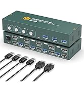 HDMI KVM Switch 4 Computers 2 Monitors 4K@60Hz,KVM Switch Dual Monitor with 3 USB 3.0 Ports Shari...