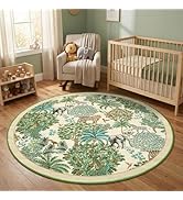 GarveeHome Jungle Round Washable Rugs 4ft Non-Slip Soft Round Rug for Kids Room, Forest Animal Pr...