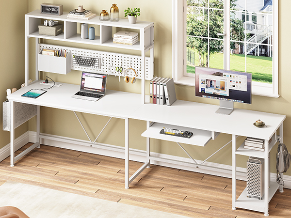 SEDETA White L Shaped Office Desk, Corner Computer Desk 