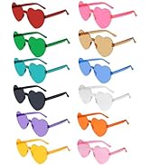 NACHLYNN 12 Pairs Heart Sunglasses for Women 12 Colors Rimless Heart Shaped Sunglasses Candy Hear...