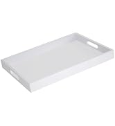 Krismax Wooden Serving Tray with Handles, Serving Platter 15.7x11.4 Inch Food Drinks Tray for Cof...