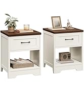 AODK Farmhouse Nightstand Set of 2, Bedside Tables with Drawer &amp; Open Storage, Wood End Tables fo...