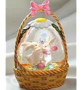 Gorrzai Easter Snow Globe Lantern Easter Decorations for Home with Timer Swirling Glitter, Lighte...