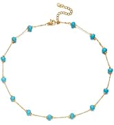 RINHOO Turquoise Choker Necklace for Women - 18K Gold Plated Dainty Boho Beaded Chain Necklace Ha...