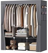 LOKEME Portable Closet, Wardrobe Closet with 3 Hanging Rods and 6 Storage Shelves and 4 Side Pock...