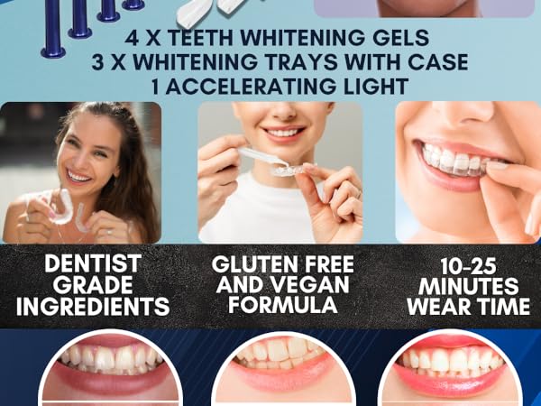 Prefilled whitening trays and gel system for sensitive teeth home dental whitening