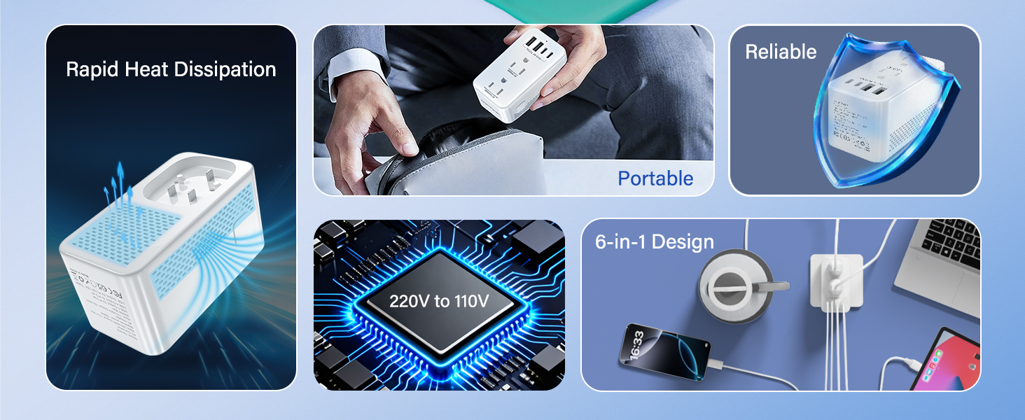 Voltage Converter US to Europe, 220 to 110 Converter for European Travel