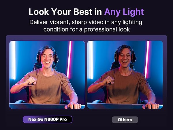 A gaming streamer uses the N660P Pro, staying clear even in backlight.