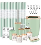 IMAVO Green Bathroom Set,23 Pcs Bathroom Accessories Set with Shower Curtain,Trash Can,Soap Dispe...
