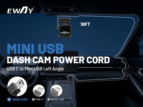 type c usb-c usb c to mini usb mini-b dash cam cable cord power supply charging adapter