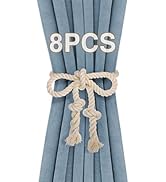 8 Pcs Hand Woven Curtain Tiebacks No Drilling - Boho Drape Holdbacks Rope for Black Blue Light Co...