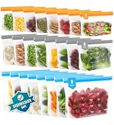 Dishwasher Safe Reusable Storage Bags Stand Up - BPA Free Reusable Sandwich Bags - Leakproof Gall...