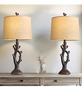 OYEARS 26.25" Farmhouse Table Lamp Set of 2 for Living Room Bedroom Resin Bedside Tree Lamp Night...