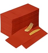 KAMMAK Dinner Napkins Disposbale Terracotta and Orange Cloth Like Paper Napkins with Pocket 100 P...