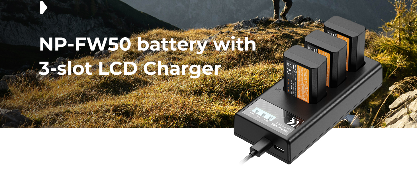 3 pack NP-FW50 battery with 3-slot charger