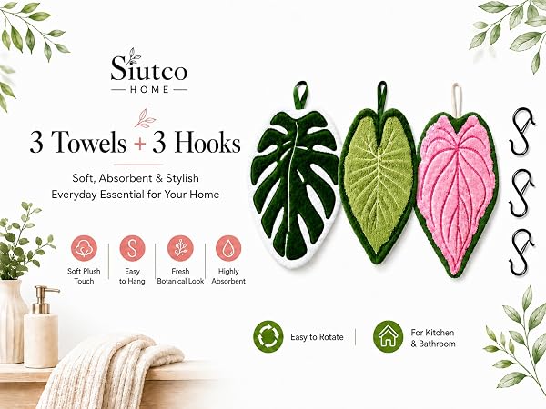 Pink leaf towel, green leaf towel, Monstera deliciosa towel