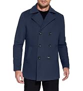 COOFANDY Men's Double Breasted Pea Coat Winter Overcoat Short Trench Coat Notched Collar