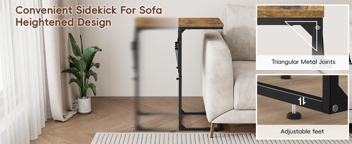 31'' Tall Side Table for Couch, Height Adjustable Small Couch Side Tables