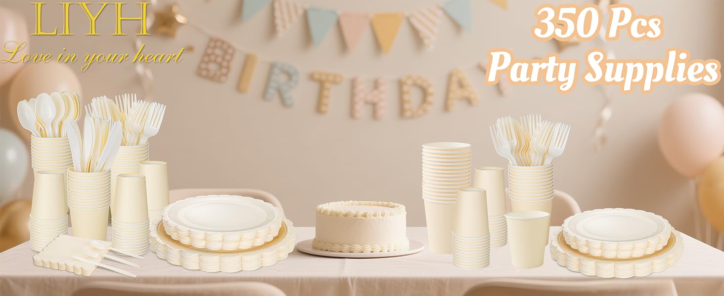 Ivory Paper Plates and Napkins 50 Guest