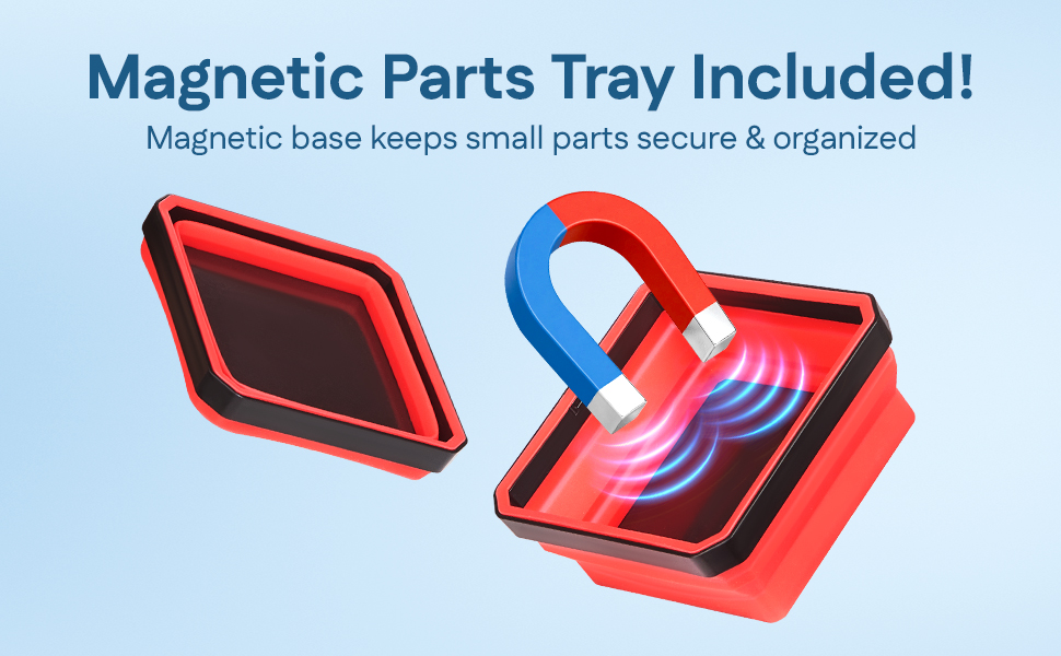 Foldable magnetic tray used with lupas con luz de aumento profesional, securing small components.