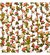 MARTINE MALL Fall Flower Garland Rose Vines, 5 Strands 41Ft Flower Vines for Bedroom, Rose Garlan...