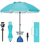 HOMEDEMO 8FT Large Beach Umbrella with Weight Bag &amp; Sand Anchor, Outdoor Umbrellas with Adjustabl...
