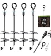 4 Pack Ground Anchors Screw in Tent Stakes Heavy Duty Set with Power Nut Driver,Spiral Earth Anch...