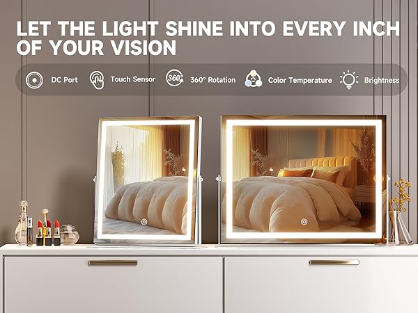 vanity mirror DC Port Touch Sensor 360° Rotation Brightness Color Temperature