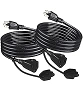 [2PACK] 3FT Black Outdoor Extension Cord Weatherproof - Weather Resistant Garden 3 Prong Grounded...