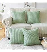 OTOSTAR Set of 4 Sage Green Soft Striped Corduroy Decorative Throw Pillow Covers 18x18 Inch Squar...