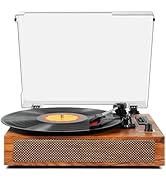 Vintage Record Player Bluetooth 3 Speed Vinyl Record Player with Stereo Speakers, USB Recording, ...