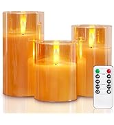 5plots Flameless Battery Operated Candles Set of 3, Gold LED Candles with Remote Timer, Real Wax ...