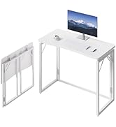 JOYMOOP White Folding Desk - 31.5", No Assembly Small Foldable Desk for Home, Office, Wooden Top ...