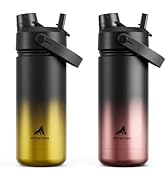 POWCAN 2 Pack 18 oz Kids Insulated Water Bottle for School: Leakproof, 2-in-1 Straw Spout Lid, BP...