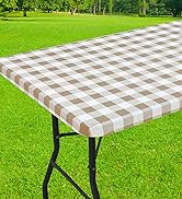 smiry Rectangle Table Cloth Cover, Elastic Waterproof Fitted Vinyl Table Covers for 6 FT Tables, ...