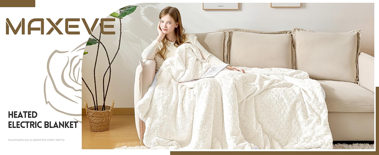 Heated White Electric Blanket