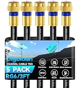 Digoloan Coaxial Cable 3ft 5 Pack, RG6 Coax Cable Cord Extender with Gold F-Type Connector, High ...