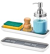 SUBEKYU Kitchen Soap Tray, Double Layer Sink Organizer for Kitchen Counter/Bathroom, Soap and Spo...
