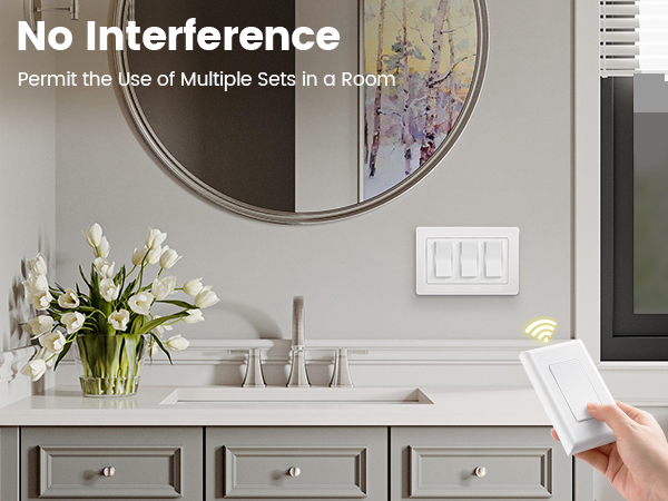 Wireless 3-way light switch kit ensures independent operation of multiple kits in the same house