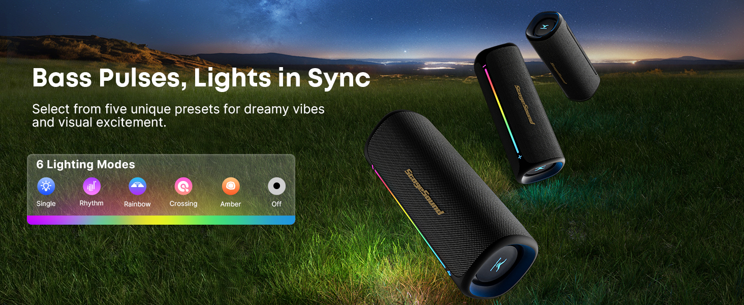 Bluetooth party speaker with six RGB lighting modes