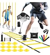 GHB Soccer Agility Training Equipment, 6 Agility Poles, 20ft Speed Ladder, 12 Disc Cones, Resista...