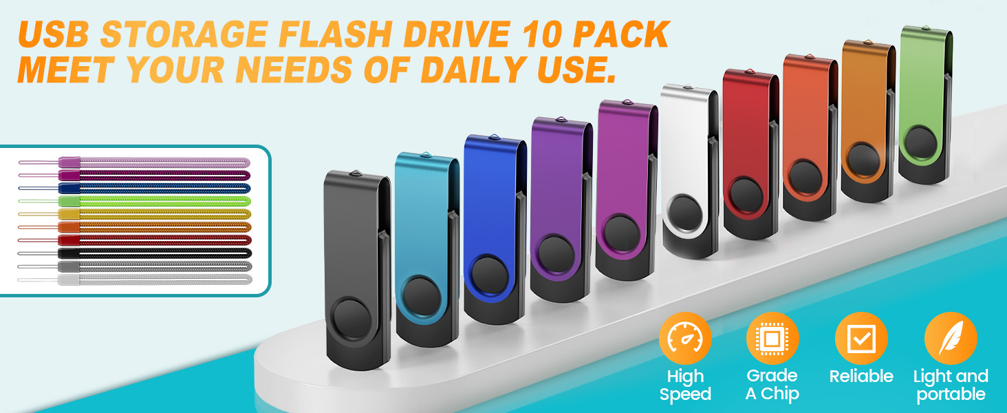 Flash Drive Pack of 10 Thumb Drives Bulk Kepmem Metal USB Memory Sticks Swivel USB Drive Pen Drives