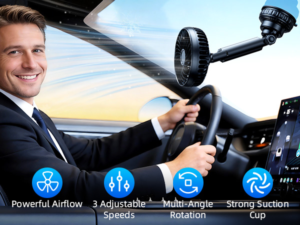 Nauttxon 4000mah Multi-Function Suction Cup Car Fan