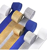 PartyWoo Crepe Paper Streamers 8 Rolls 656ft, Pack of Metallic Gold, Navy, Silver and White Party...